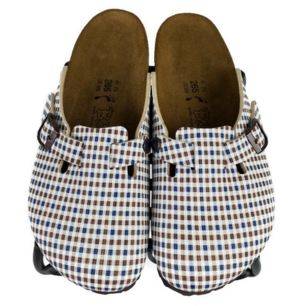 Birki's Birko-Flor Bretagne Blue Brown Check Clog Shoe Unisex L10/M8 New